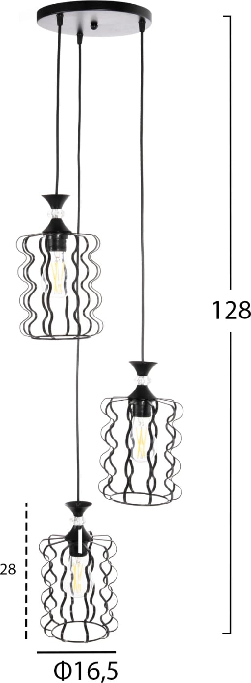 Llambë varëse tavani, 3 drita, metal i zi, FH4089, Φ34x128H cm Llambë varëse tavani, 3 drita, metal i zi, FH4089, Φ34x128H cm