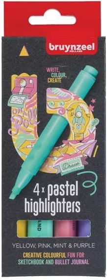Markerë Bruynzeel College set 4 pastelë fluorescent