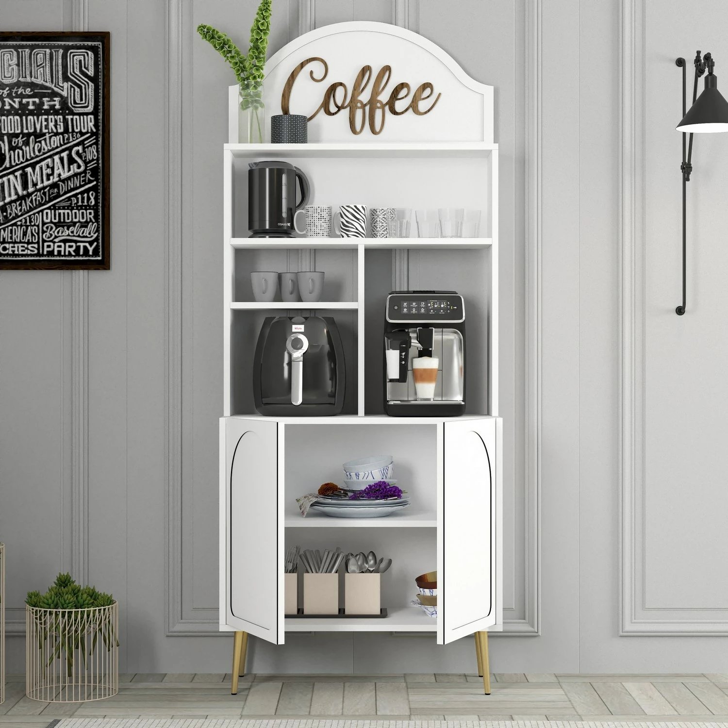 Dollap për kafe, Skye Decor, Lyon 80, i bardhë, i artë