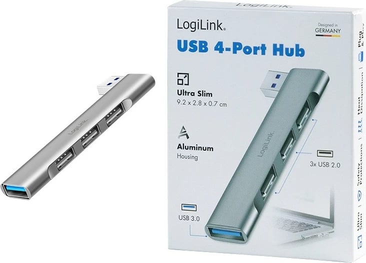 USB HUB LogiLink UA0436, 4 porta (1x USB 3.0, 3x USB 2.0), argjend