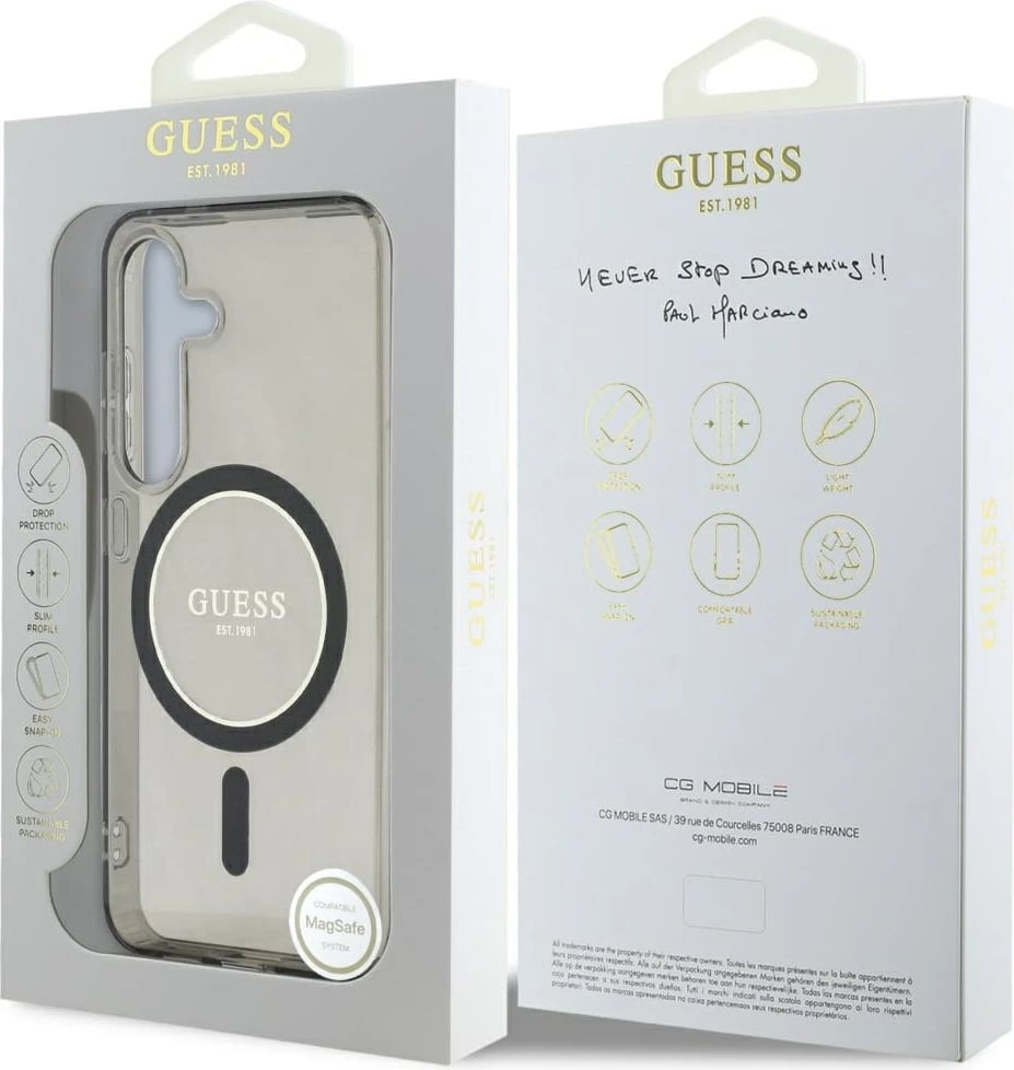 Mbështjellës Guess Glitter Circle Classic Logo MagSafe për Samsung Galaxy S25, zi Mbështjellës Guess Glitter Circle Classic Logo MagSafe për Samsung Galaxy S25, zi