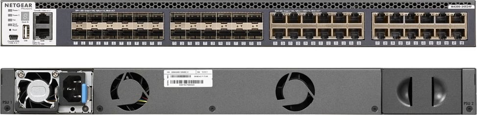 Switch Netgear M4300-24X24F (XSM4348S-100NES) 48 porta 10GbE (24x SFP+, 24x 10GBASE-T) rack 1U e zezë