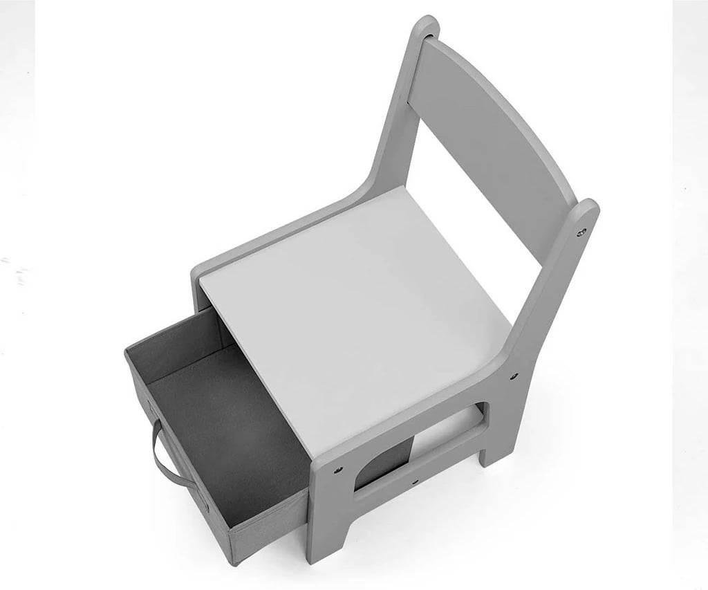 Set mobiljesh për fëmijë Milly Mally Sven tavolinë + 2 karrige me kapak i dyanshëm, dërrasë me shkumës, hapësira ruajtjeje, MDF, gri