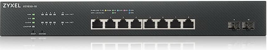 Switch i menaxhuar Zyxel XS1930-10, 8 porta Multi-Gigabit, 2 SFP+, për rack, i zi Switch i menaxhuar Zyxel XS1930-10, 8 porta Multi-Gigabit, 2 SFP+, për rack, i zi