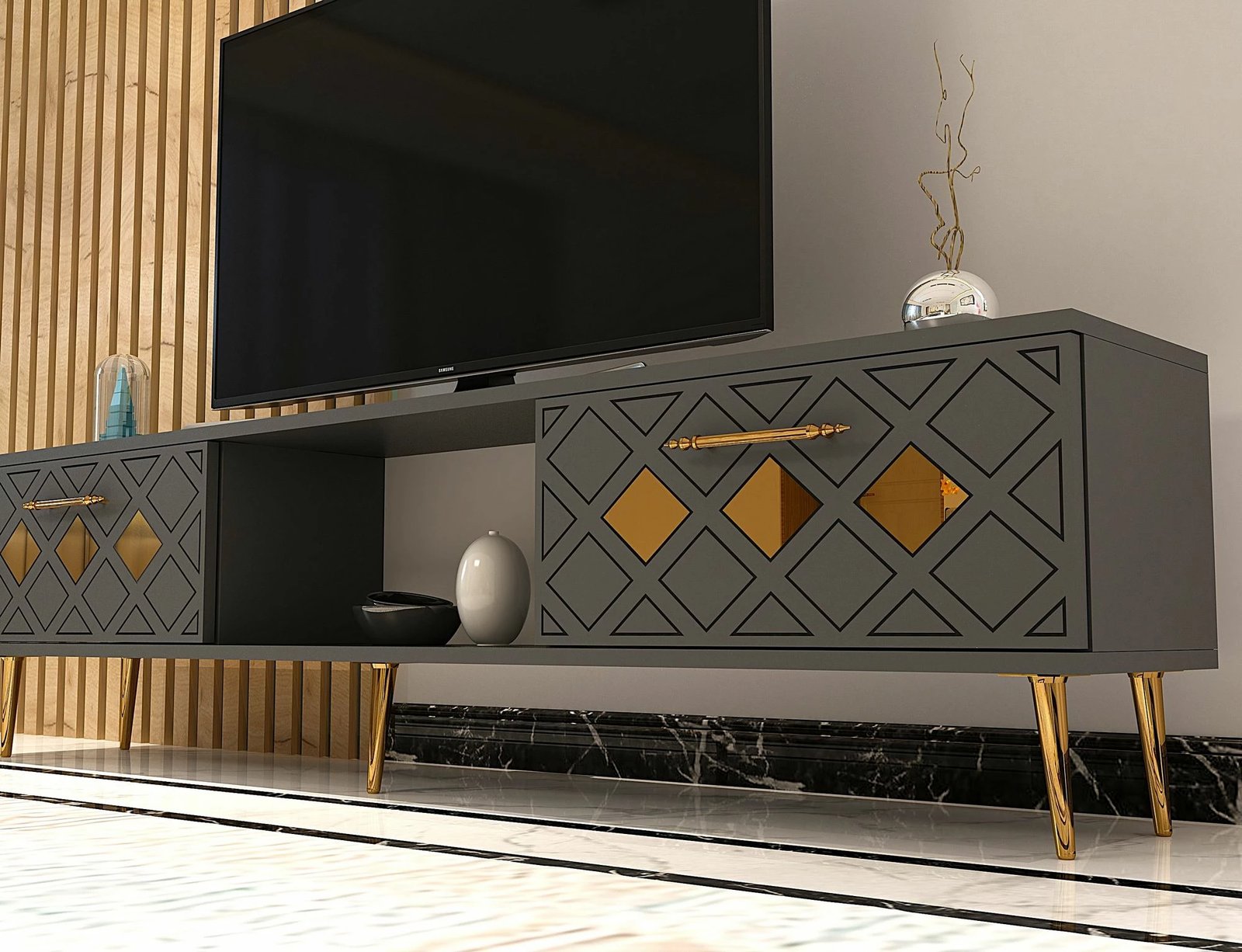 Komodë TV Skye Decor, anthracite, gold