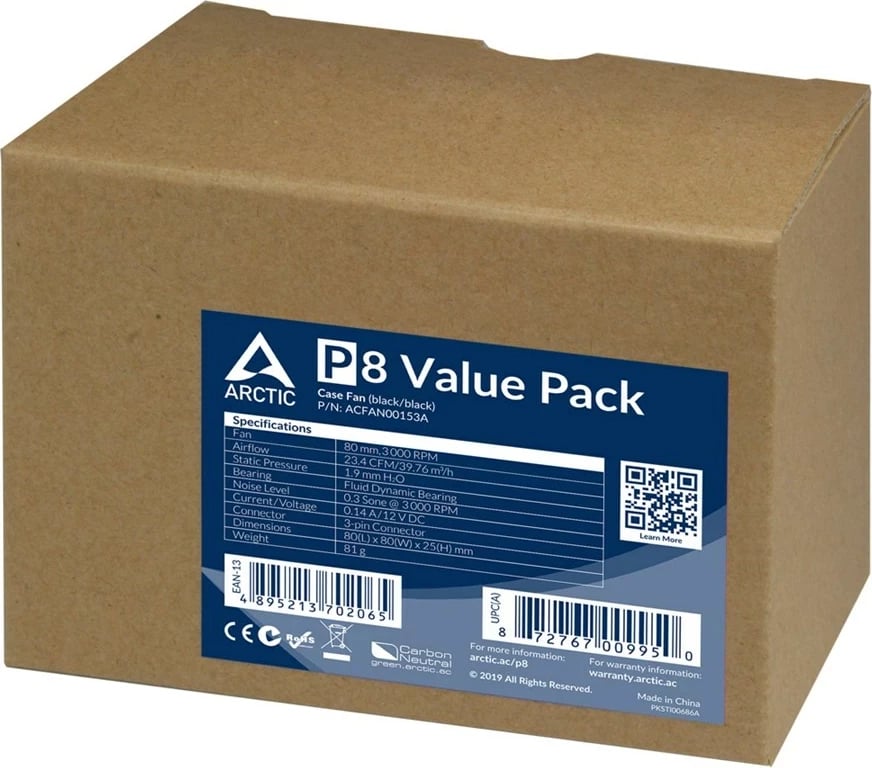 Ventilatorë Arctic Cooling P8 Value Pack, 80 mm, të zinj, set prej 5 copë