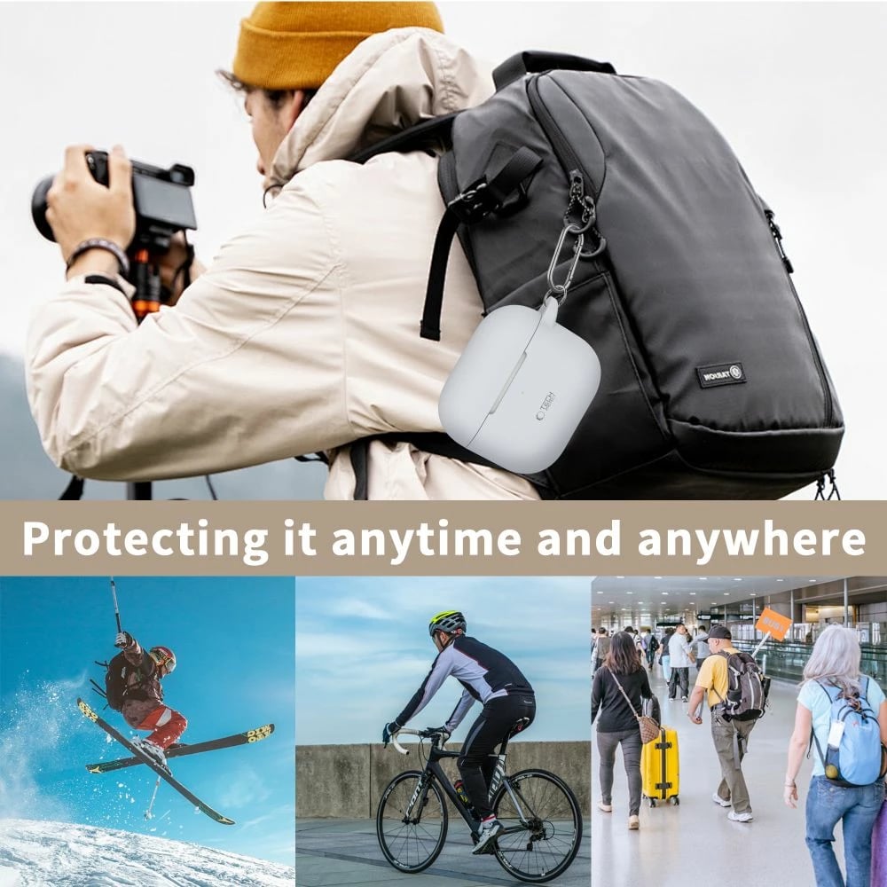 Mbështjellës Tech-Protect për AirPods 3, silikon, me karabinë, i zi
