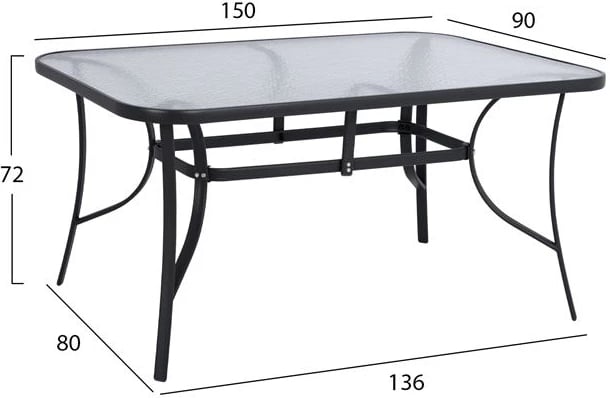 Set tavolinë me karrige, 7 pjesë, FH10561.01, tavolinë 150x90x72 cm, metal gri