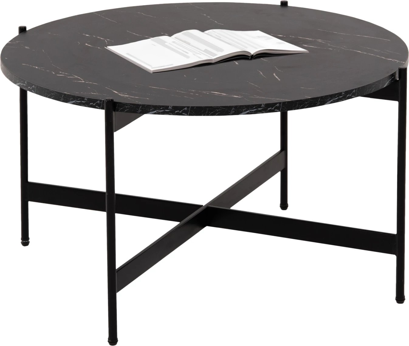 Tavolinë kafeje FH9588.01, sipërfaqe tavoline mermer i zi MDF, bazë metalike e zezë, Φ80x45Hcm