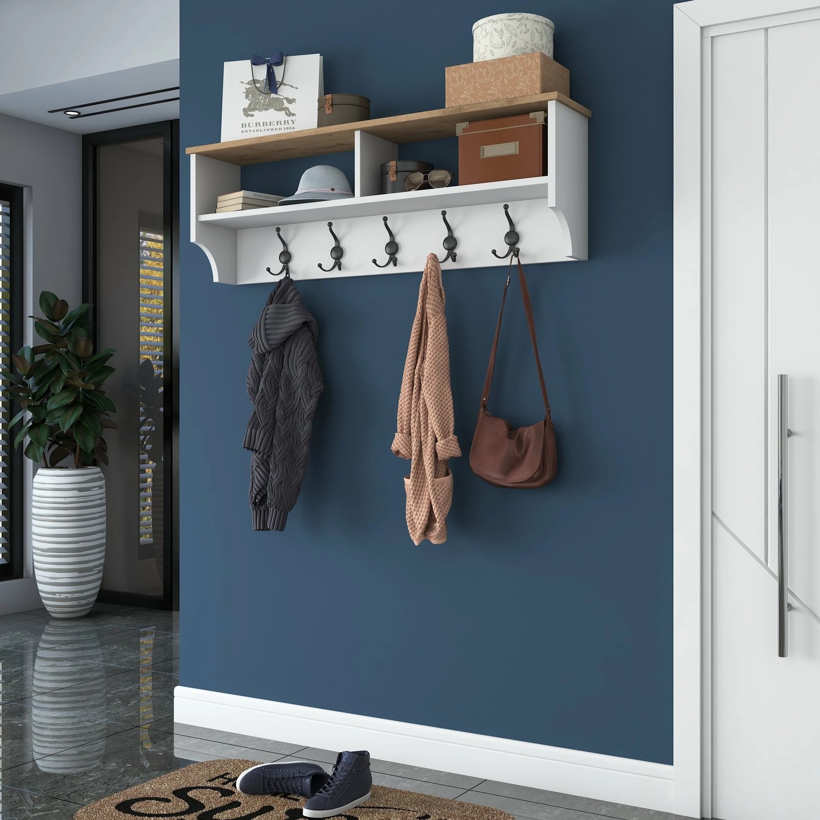 Stendë për korridor, ngjyrë e bardhë dhe arre, P2 - 2460