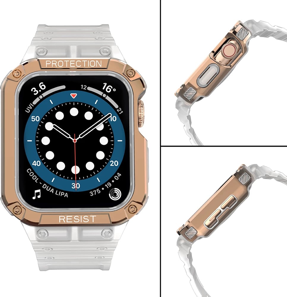 Rrip me kasë për Apple Watch Hurtel Protect Strap Band, 41/40/38mm, Transparent/Rozë Gold