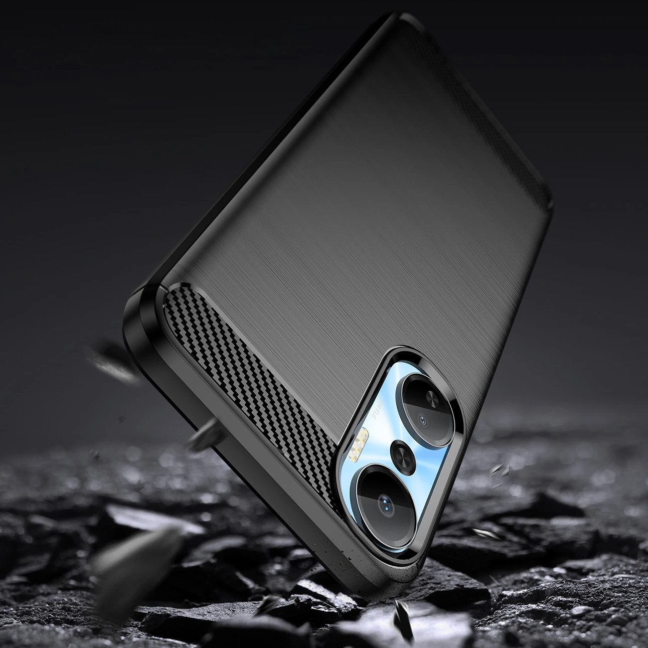 Mbështjellës Hurtel Carbon Case për Infinix Hot 20, silikon fleksibil, i zi