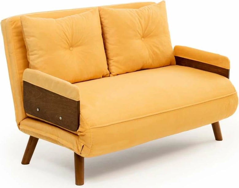 Divan i shndërrueshëm në krevat, 2 vende, Cosmo, ngjyrë mustard