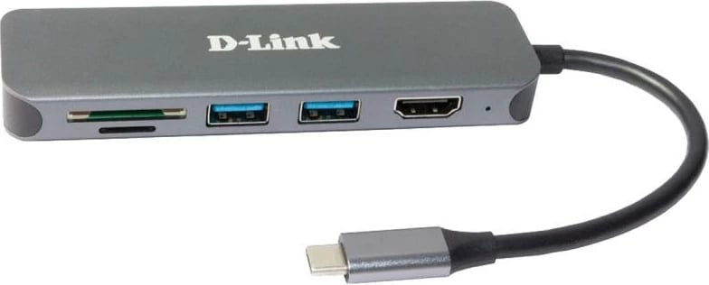 Hub USB-C, D-Link DUB-2327, HDMI 4K, 2x USB 3.0, SD/microSD, USB-C PD, gri