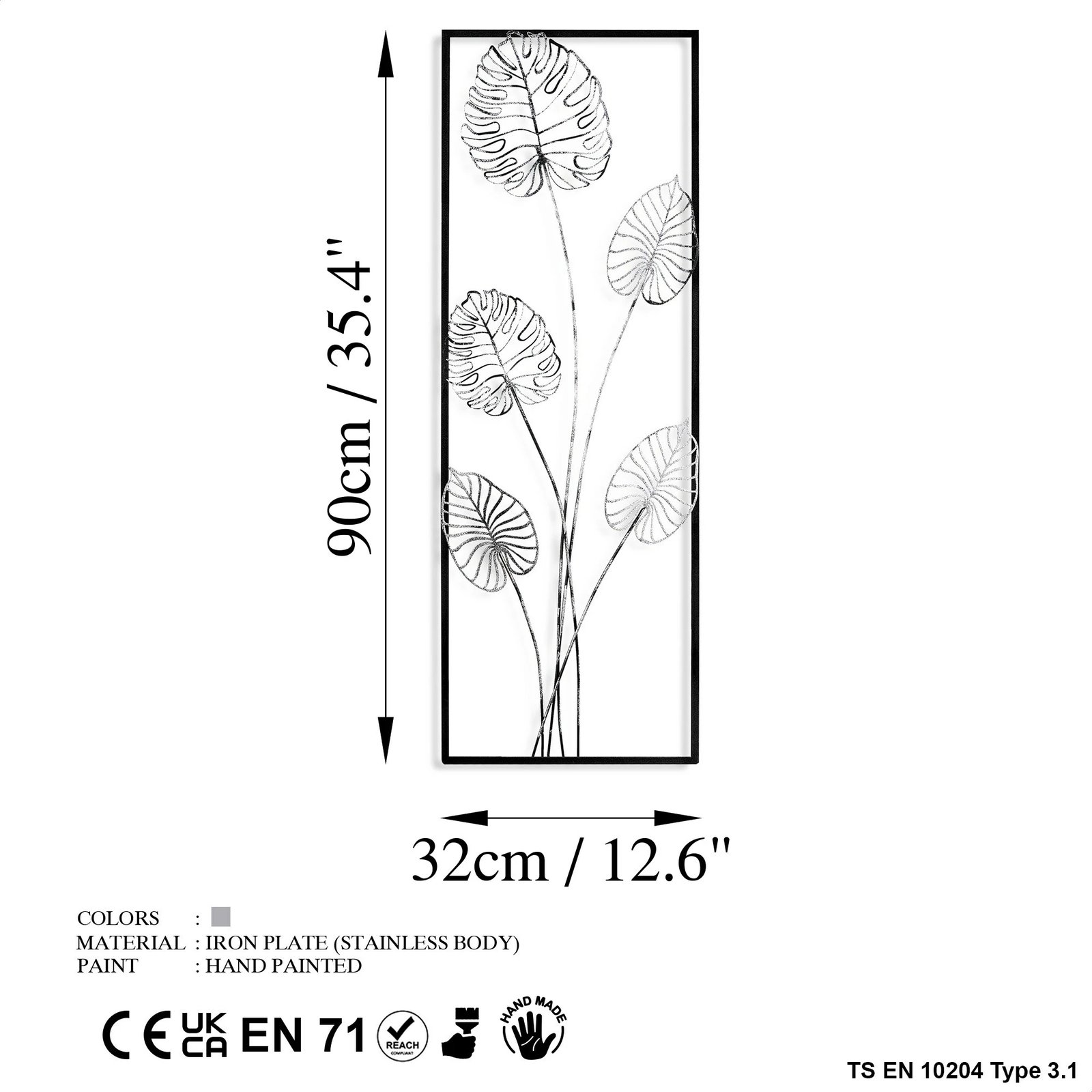 Aksesor dekorativ metalik për mur Wallity, Strawberry 3, shumëngjyrësh, 32x90x4cm