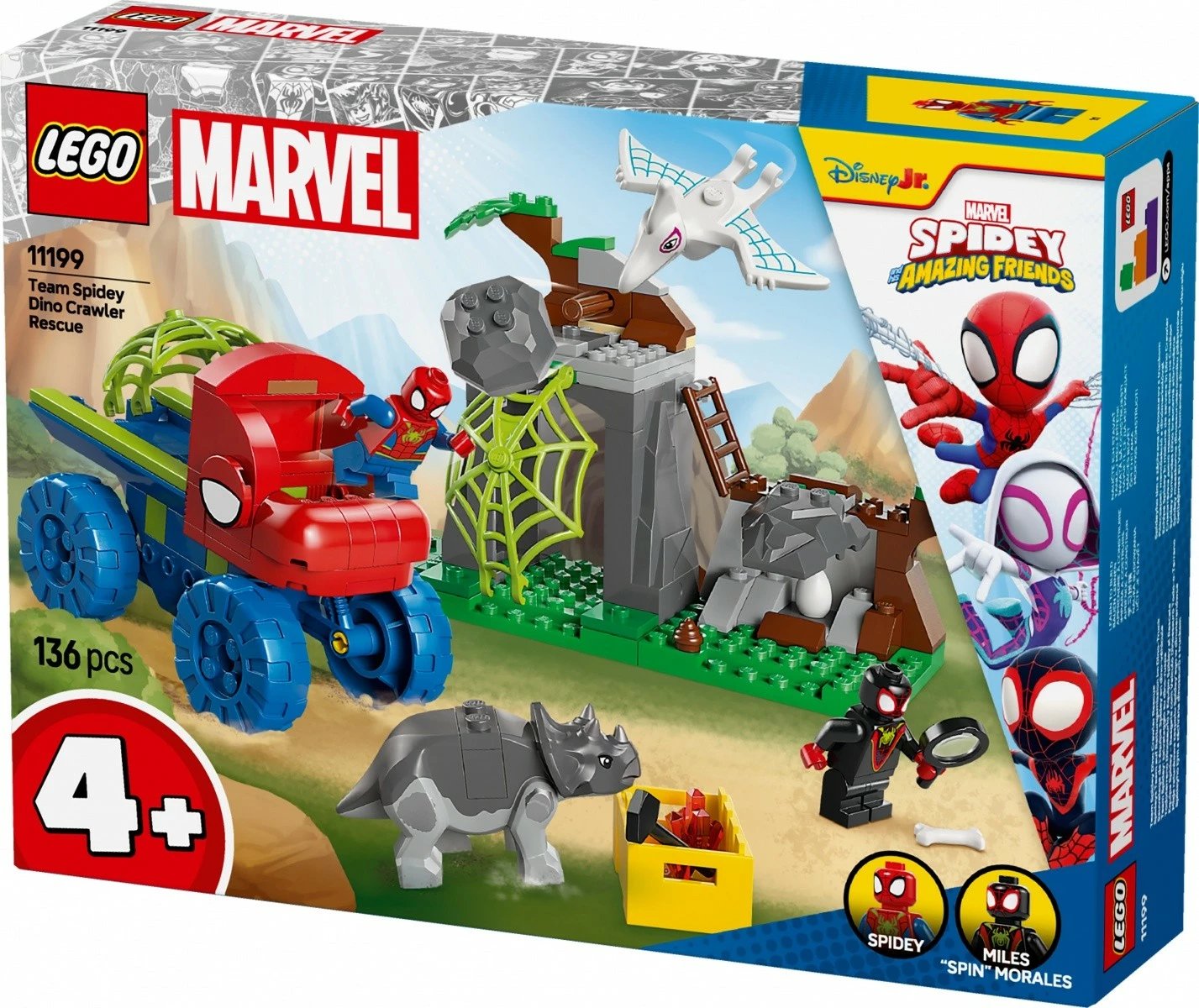 Set LEGO Marvel Spidey and Amazing Friends 11199, 136 pjesë, për fëmijë, me Spidey, Miles Morales, Dino-van, shumëngjyrësh