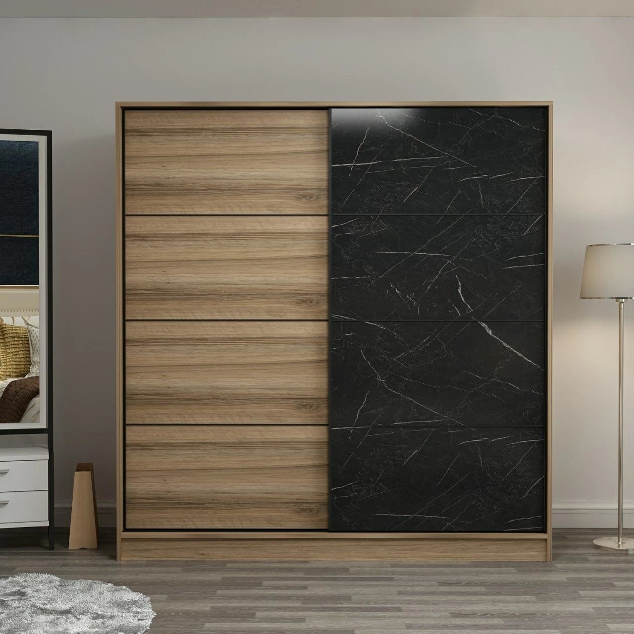 Dollap garderobe, ngjyrë dore dhe e zezë, Skye Decor, 180x190x52 cm