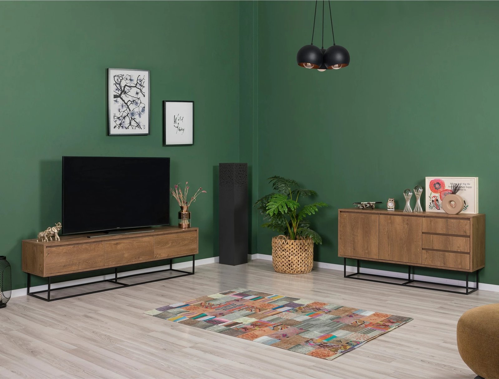 Set mobiljesh për dhomë dite, Laxus Takım 20, ngjyrë arre dhe e zezë