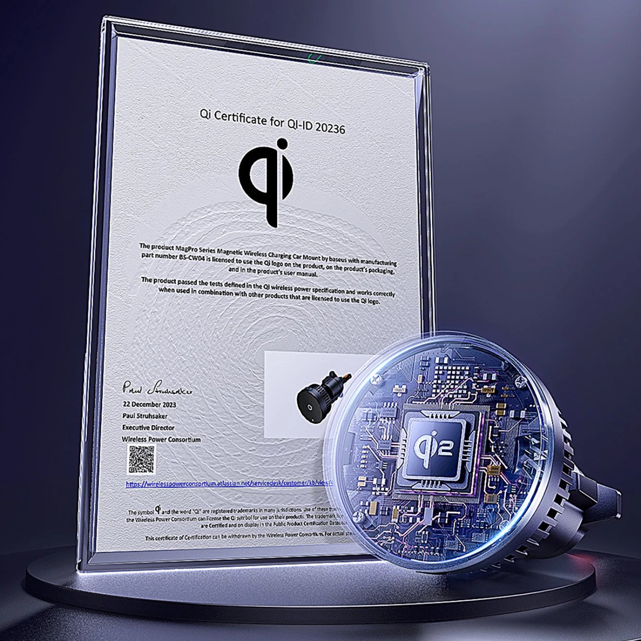 Mbajtës magnetik Baseus MagPro BS-CW04 me karikues wireless 15W, për ventilator të makinës, Zi