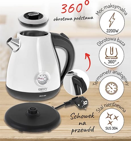 Çajnik elektrik, Adler, CR 1344, 1.7L, me termometër, bardhë