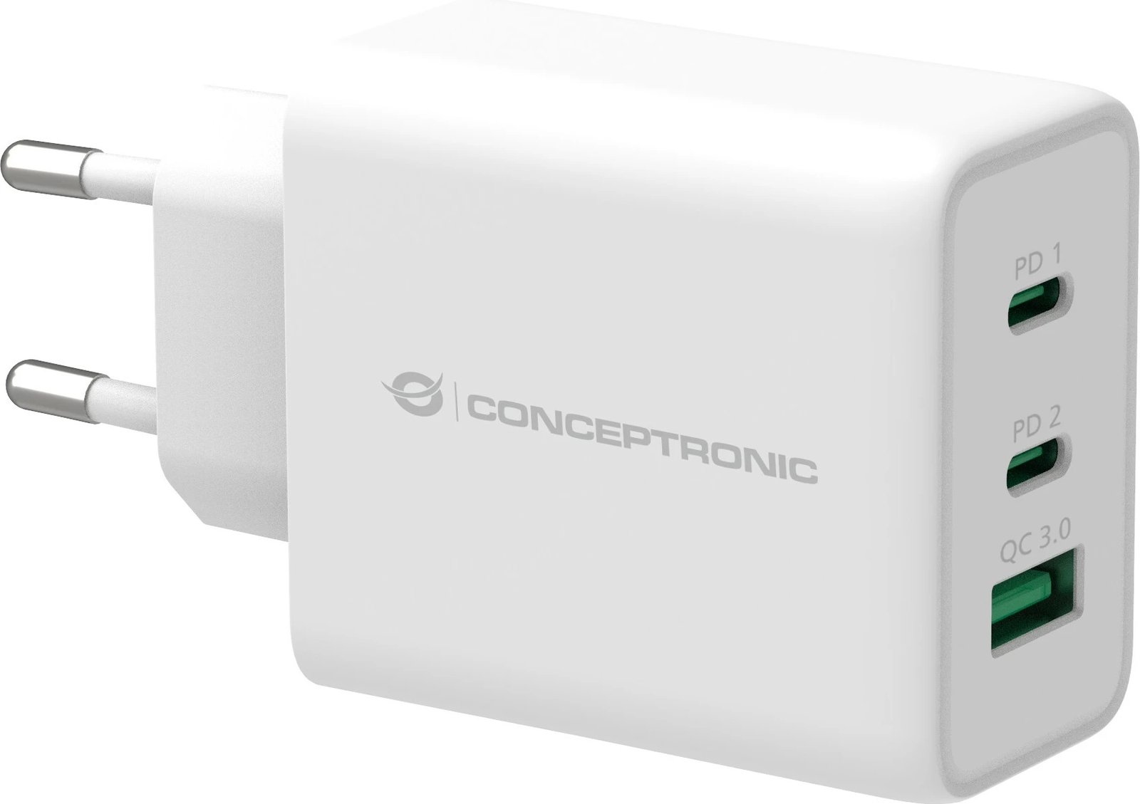 Karikues Conceptronic 3Port GaN 65W, 2x USB-C, 1x USB-A, i bardhë