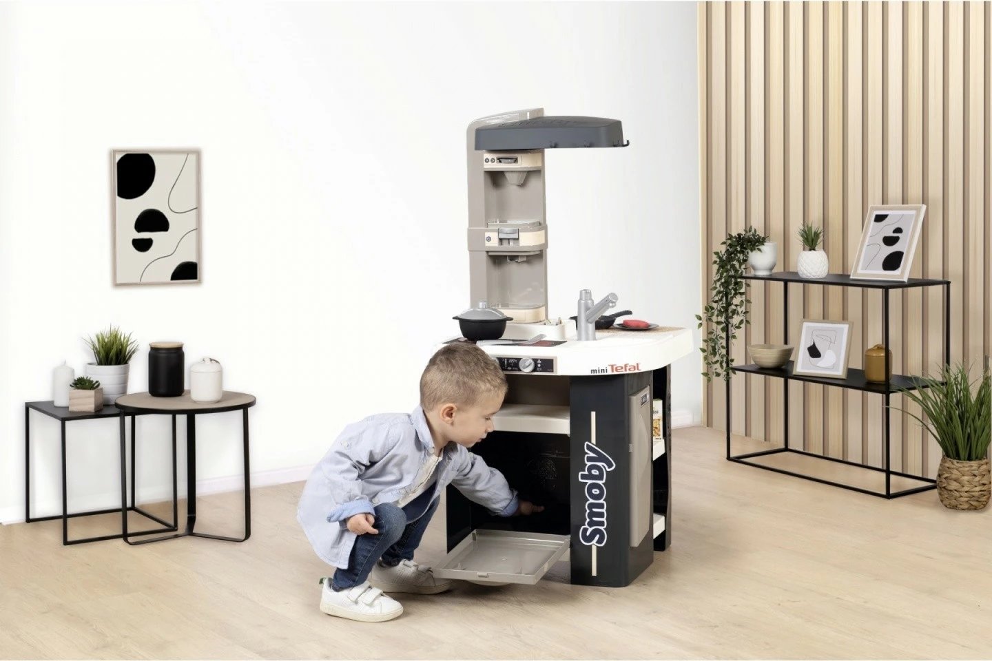 Kuzhinë lodër elektronike Smoby miniTefal Studio, plastikë, gri/bardhë, me aksesorë