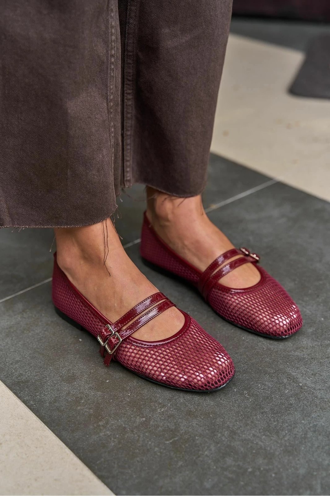 Balerina për gra, ngjyrë burgundy, model Mary Jane, numri 39