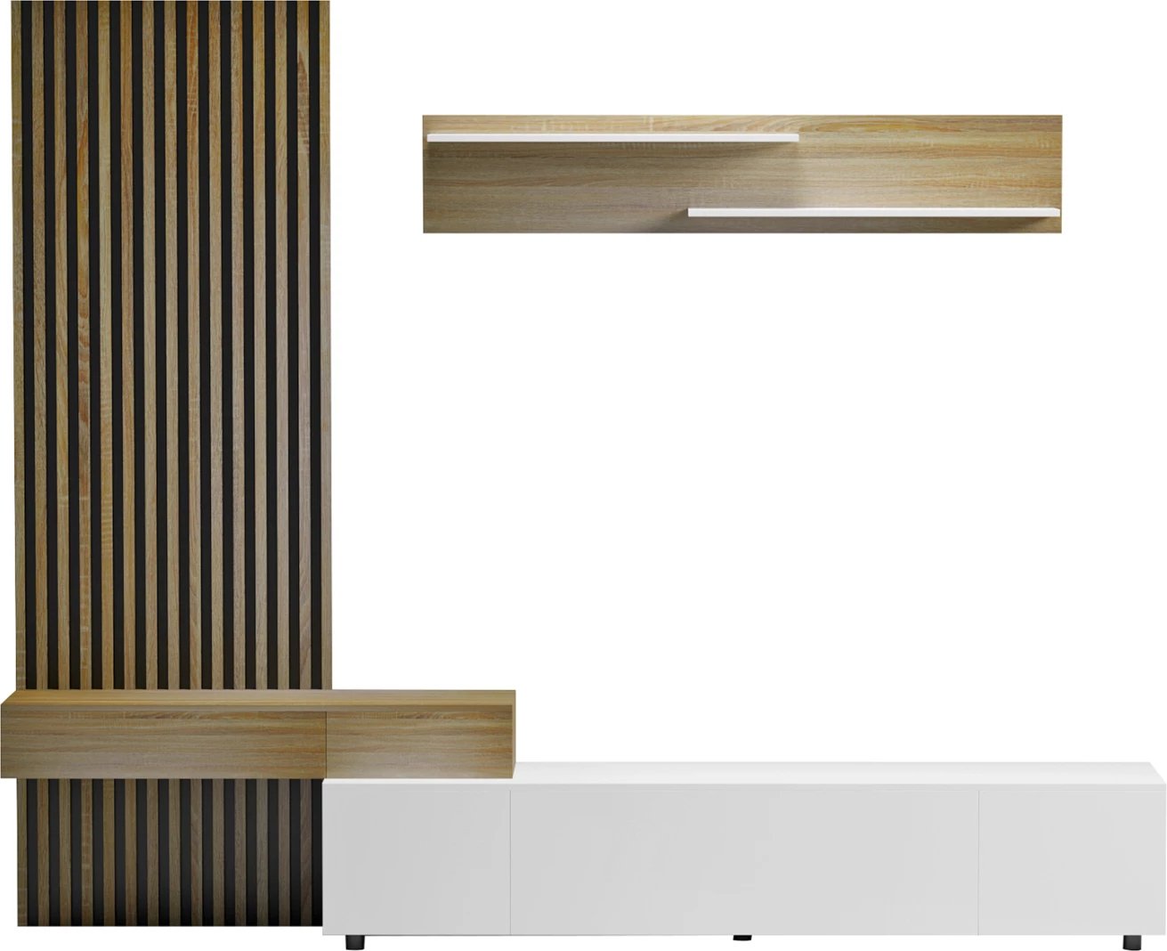 Kompleti i mobiljeve për TV DORT FH18076.01 melaminë, sonama-bardhë, 249.5x42.2x199.5H cm