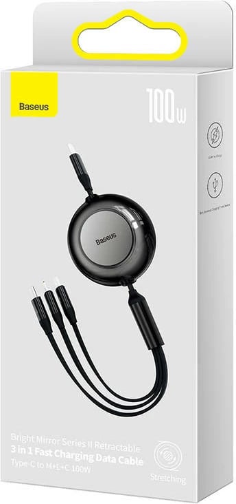 Kabllo multifunksionale Baseus Bright Mirror 4, 3-në-1, USB-C/Micro USB/Lightning, 1.1m, e zezë Kabllo multifunksionale Baseus Bright Mirror 4, 3-në-1, USB-C/Micro USB/Lightning, 1.1m, e zezë