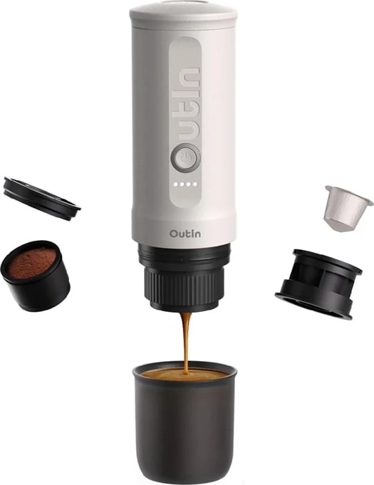 Aparat kafeje portativ OUTIN Nano, 7500mAh, për kapsula dhe kafe të bluar, Bardhë