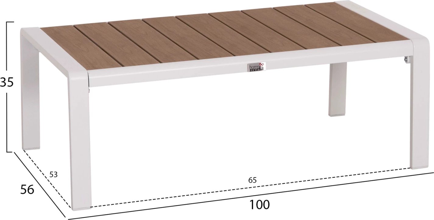 Tavolinë anësore për shezlong, alumin i bardhë, polywood, BENTRY FH6276.01, 100x56x35cm