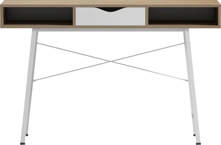 Tavolinë zyre Komo, ngjyrë sonoma-bardhë, këmbë metalike të bardha, 120x48x76cm