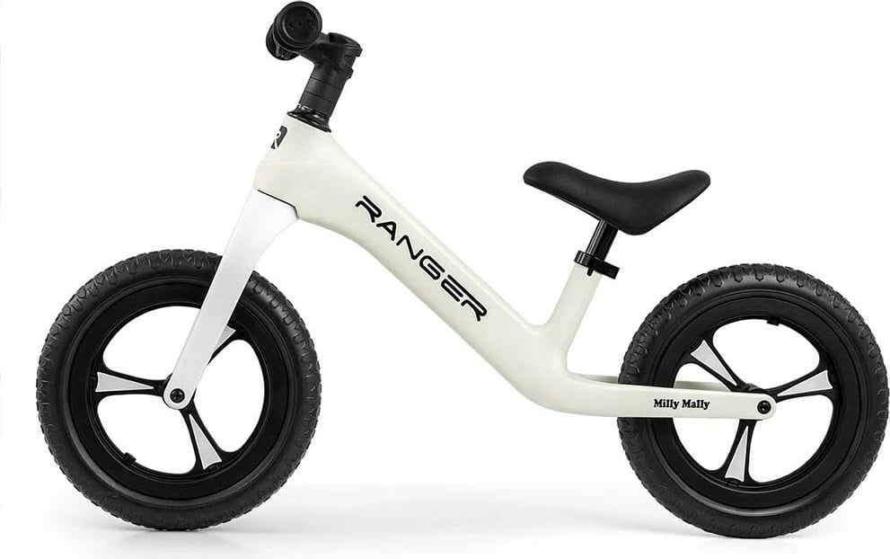 Biçikletë pa pedale fëmijësh, Milly Mally Ranger, rrota 12" EVA, kornizë kompozite, ulëse e rregullueshme, e bardhë