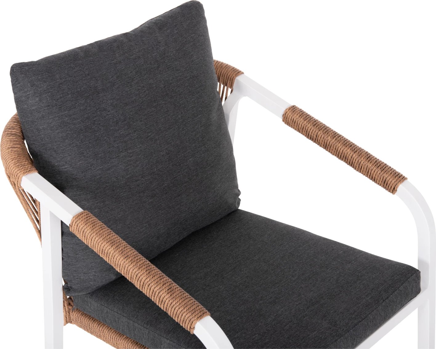 Karrige MAERLY FH6051.01 alumini e bardhë, jastëk antracit, ratan sintetik ngjyrë kafe e çelur, 55.5x62.5x85 cm