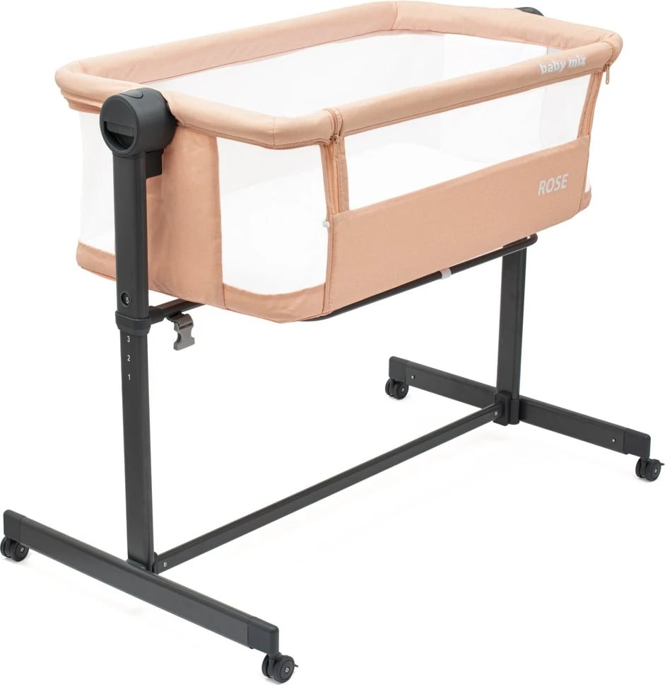 djep anësor Baby Mix Rose, 5 nivele rregullimi 68–80 cm, dyshek i përfshirë, me rrota me frena, bezhë