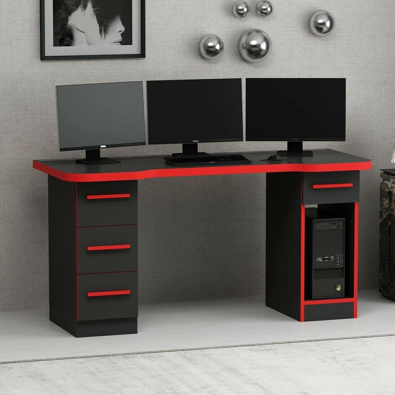 Tavolinë gaming Skye Decor, Phoenix 5, e zezë-kuqe