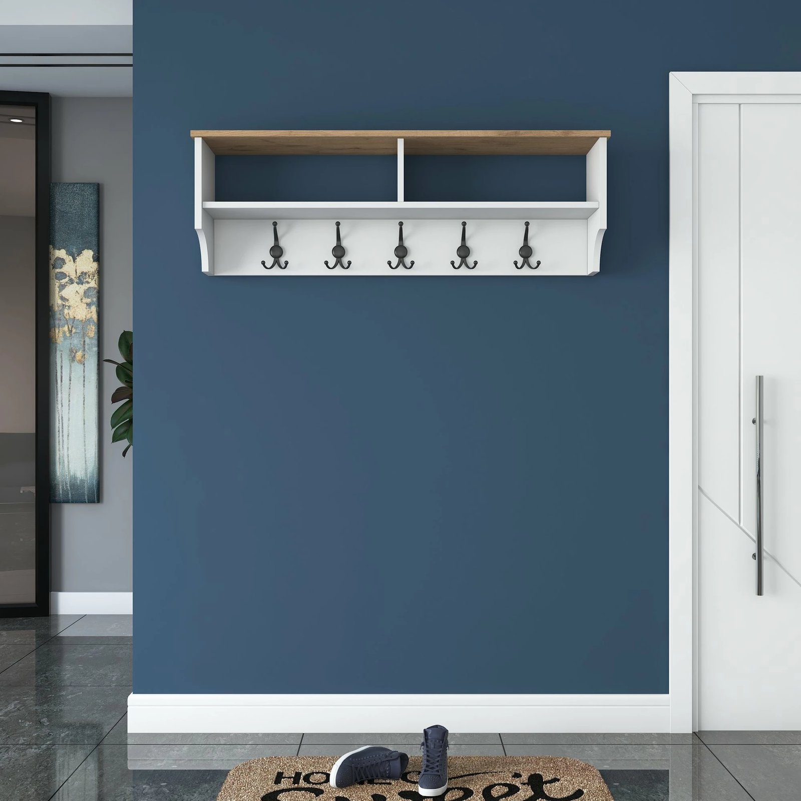 Stendë për korridor, ngjyrë e bardhë dhe arre, P2 - 2460