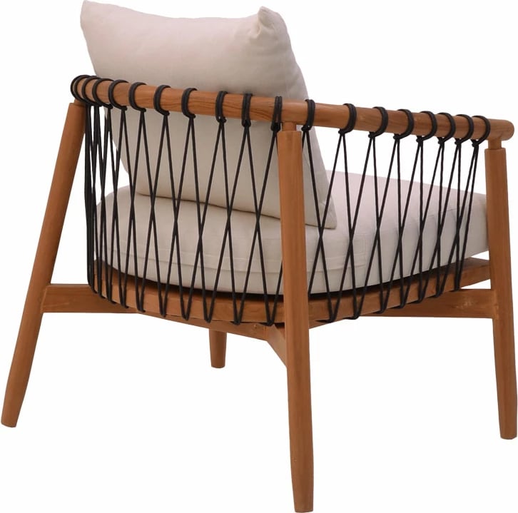 Karrige për kopsht Haibo dru teak natyral-litar i zi-jastëk i bardhë 80x75x72cm