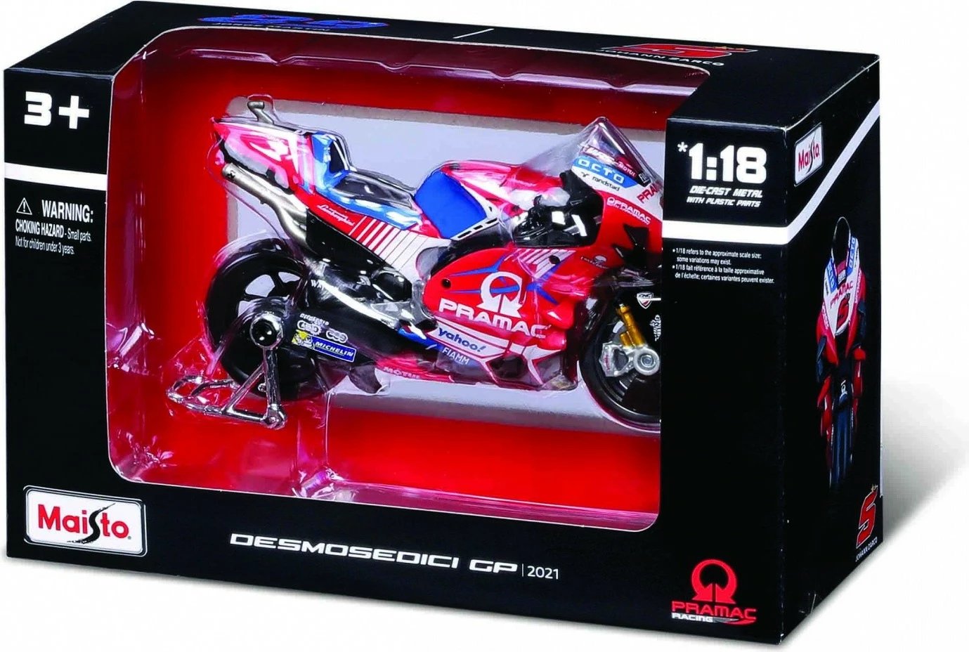 Model metalik motoçikletë Maisto Ducati Pramac Racing 1:18, shumëngjyrëshe