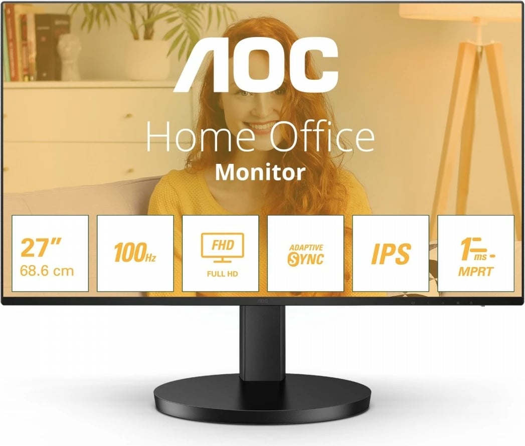 Monitor AOC 27B3HA2, 27", IPS, 100Hz, FHD, me altoparlantë, Zi