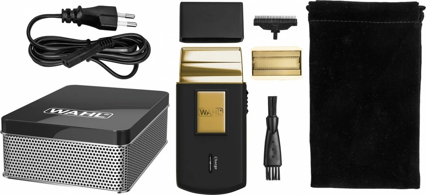Makinë rroje Wahl Travel 07057-016 bateri 45 min, vetëm rruajtje e thatë, Gold Edition, e zezë/ari, me set aksesorësh