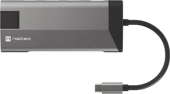 Adapter NATEC Multiport Fowler Plus USB-C, HDMI 4K, RJ45, Gri e Errët