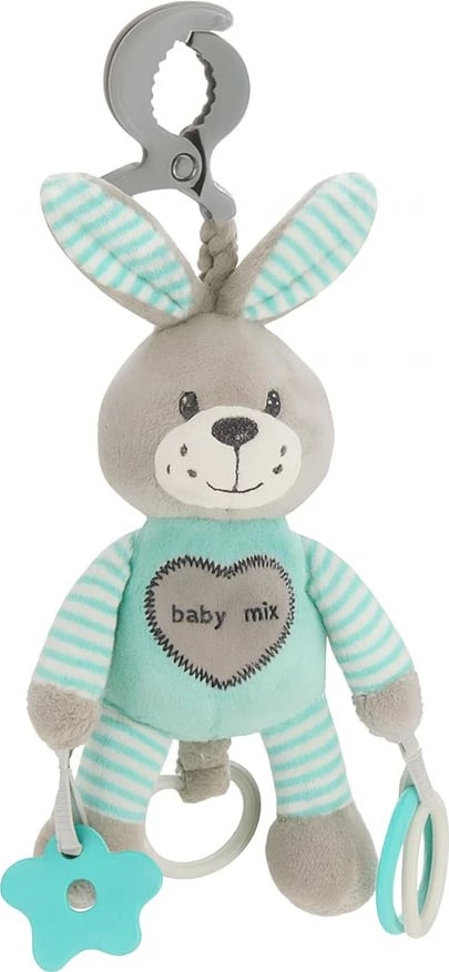 lodër plushe me vibrim Baby Mix lepur 22 cm me kapëse varëse, jeshile mente