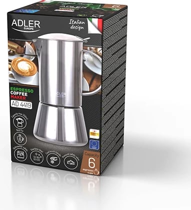 Kafeteri espresso Adler AD 4419 350 ml çelik inox argjend