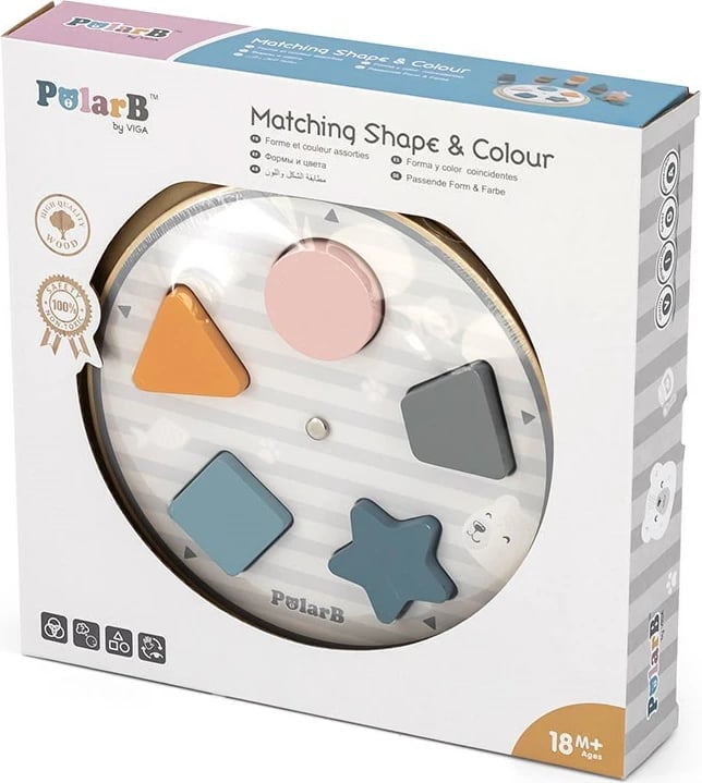 Puzzle druri, Viga PolarB, disk lëvizës + 25 blloqe + karta me dy anë, 220x220 mm, multikolor