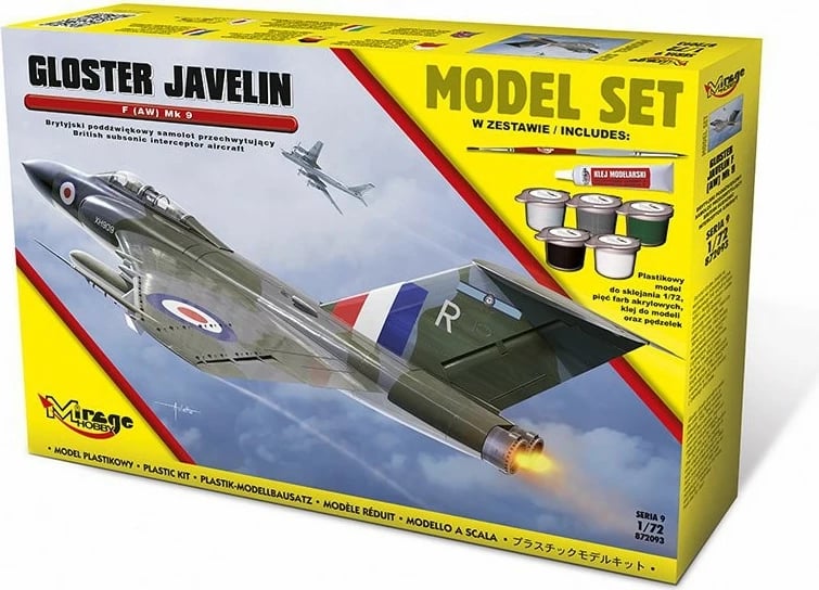 Set model aeroplani Mirage Gloster Javelin F Mk9, 1:72, plastik, me ngjyra dhe aksesorë