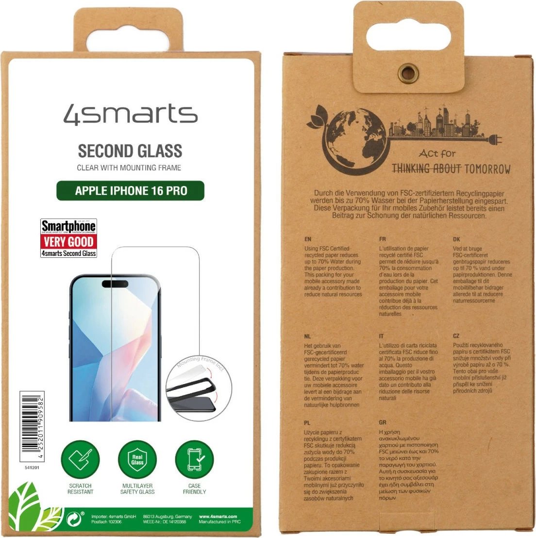 Mbështjellës ekrani 4smarts 541201, Apple, iPhone 16 Pro, Drop proof, Impact resistant, Scratch resistant, Transparent