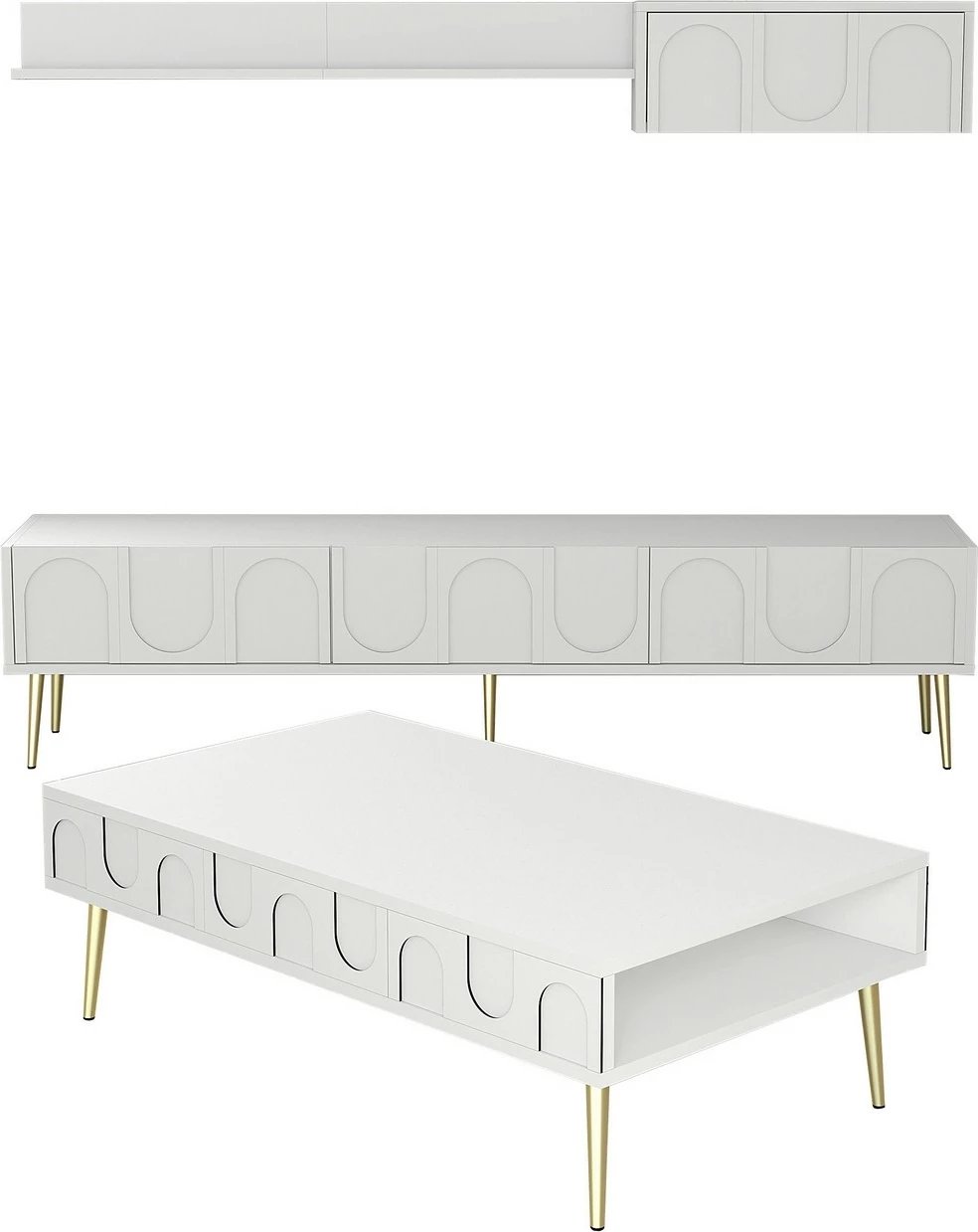 Set mobiljesh për dhomë dite, Skye Decor, Lyon 3, e bardhë, ari