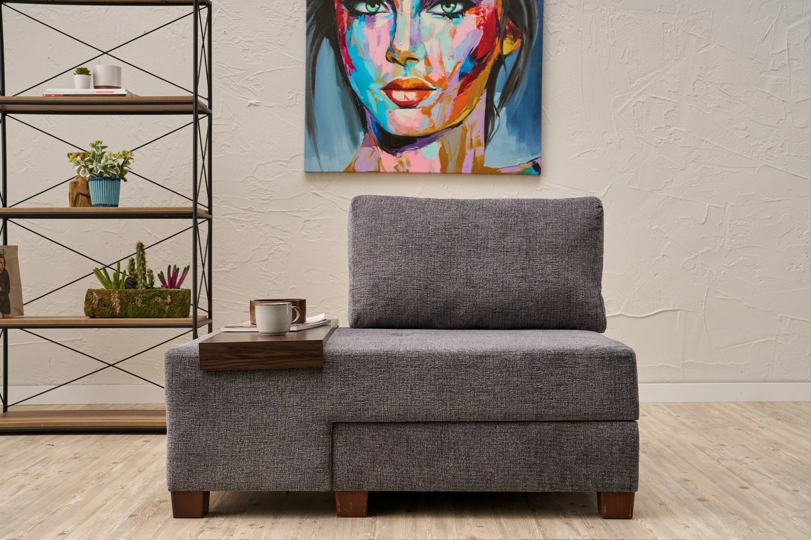 Krevat-kolltuk një vendësh, Atelier del Sofa, Perenna Chenille, kënd majtas, ngjyrë gri