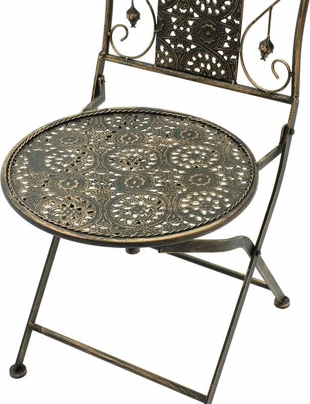 Set tavoline me karrige Drill 3 copë, ngjyrë bakri antike, metal